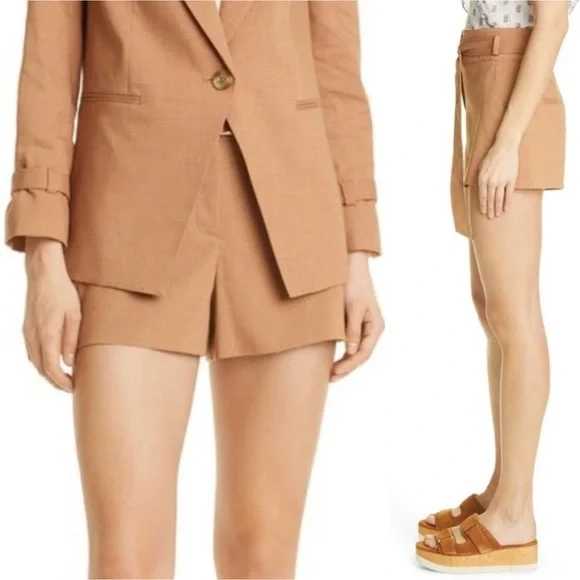Veronica Beard Borneo High-Waist Chai Shorts with D-Ring Belt Size 2